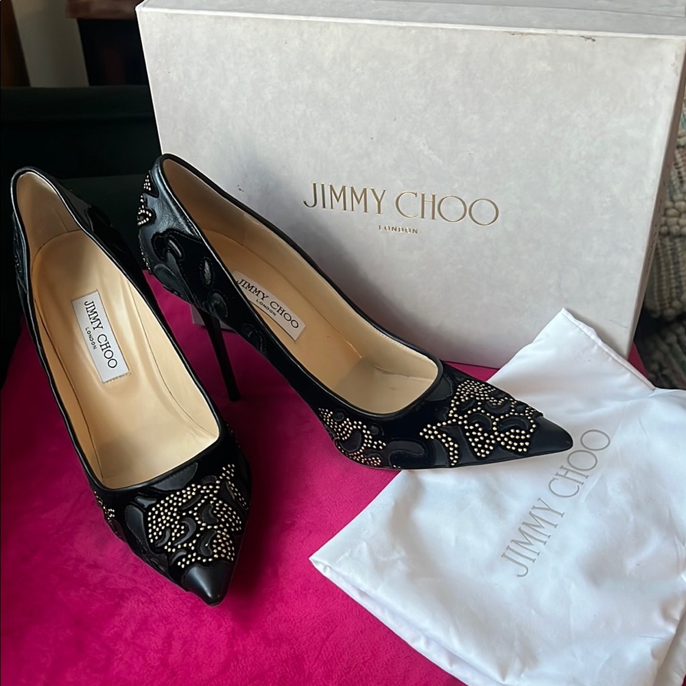 Jimmy Choo Black Embellished Women's Heels